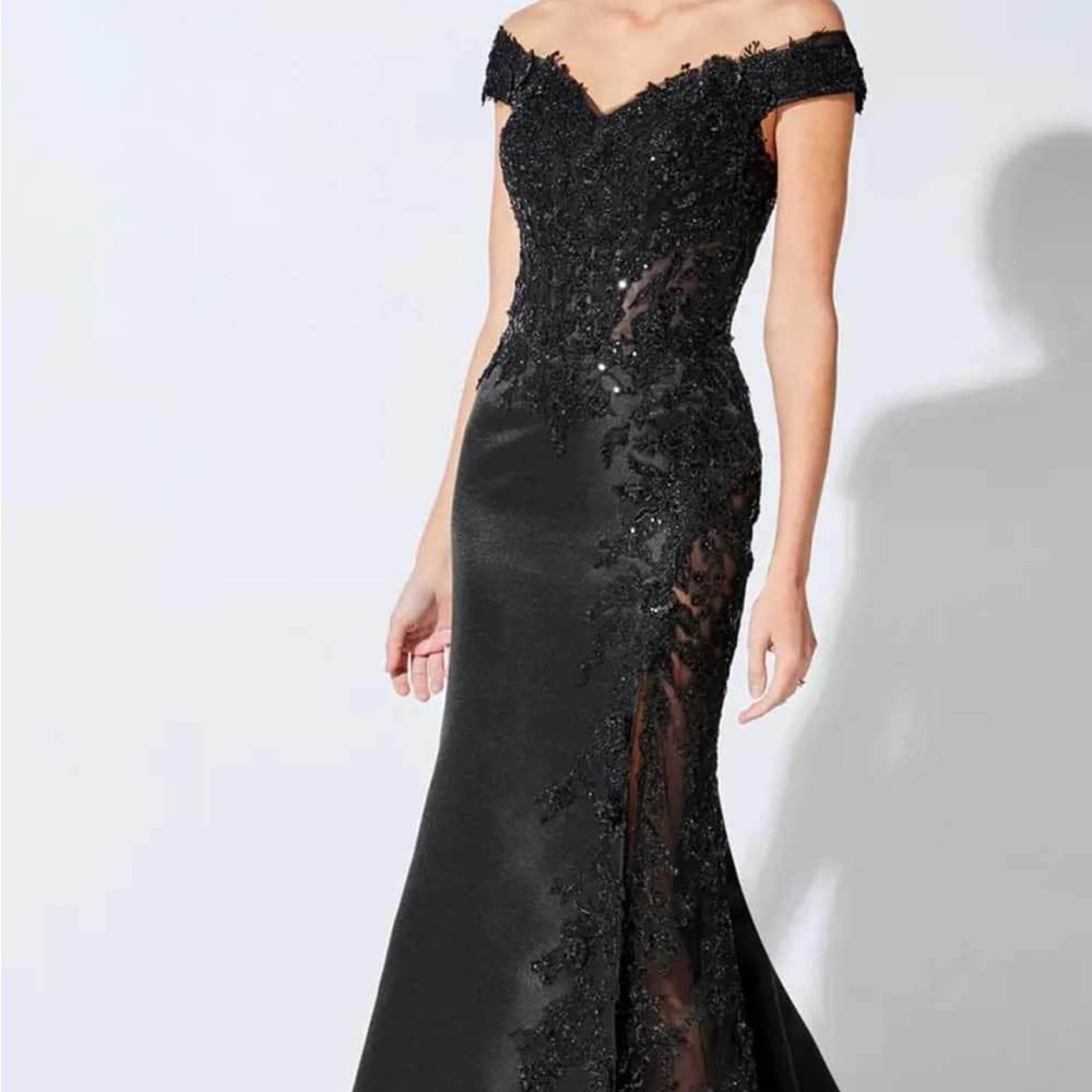 Black Embellished Slit Prom Gown